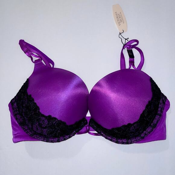 Victoria's Secret Other - Victoria's Secret Bra 32C Purple Black Miraculous Plunge Padded 2 Cup Size